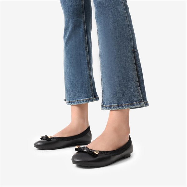 Foldable Bowknot Round Toe Ballet Flats - BLACK-PU - 1